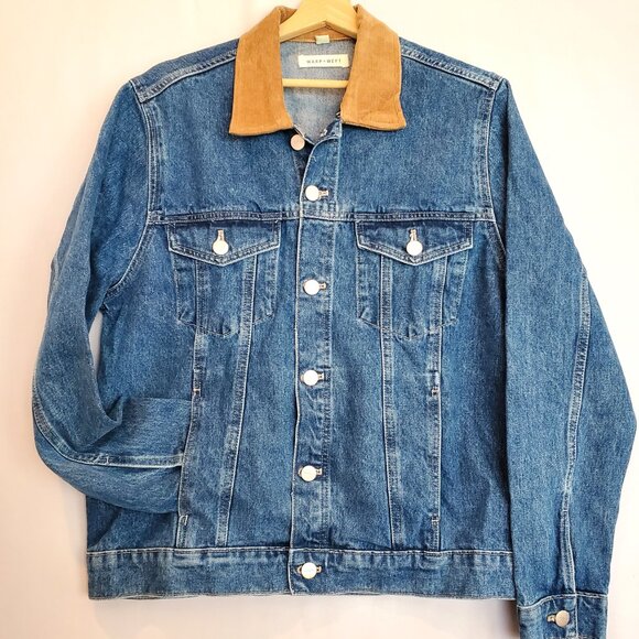 Warp + Weft Denim Trucker Jacket Indigo Adult Med Corduroy Chore Cabin Retro - Picture 2 of 14